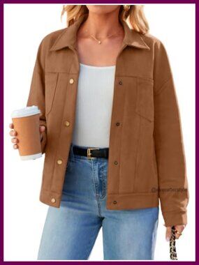 Faux Suede Button Down Bomber Jacket Lightweight Fall Coat